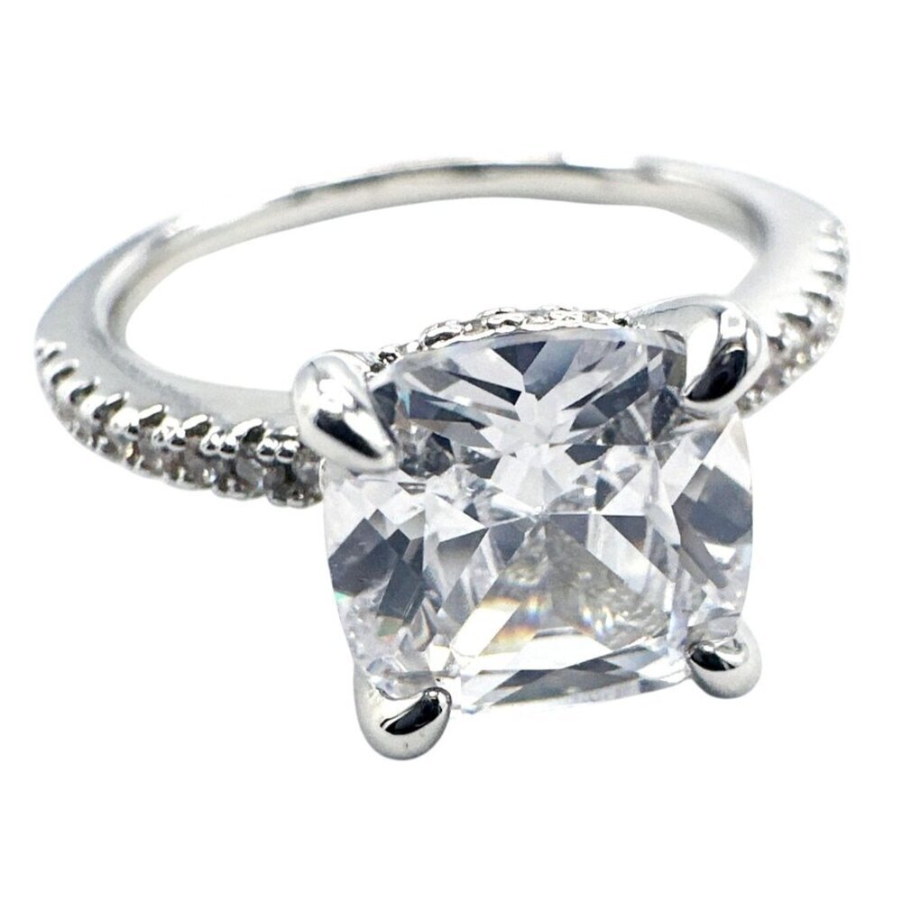 Womens Silver-Plated Brass Ring With Cubic Zirconia For Engagement & Anniversary - Picture 3 of 7
